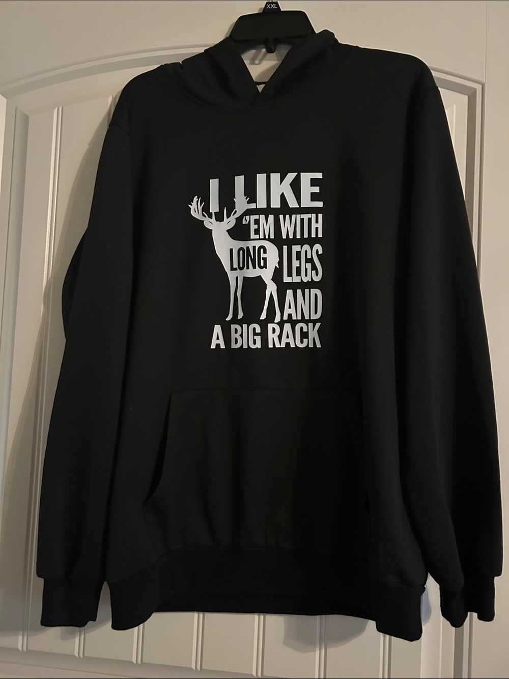 Men's Black Hoodie Sweatshirt with White Deer Graphic